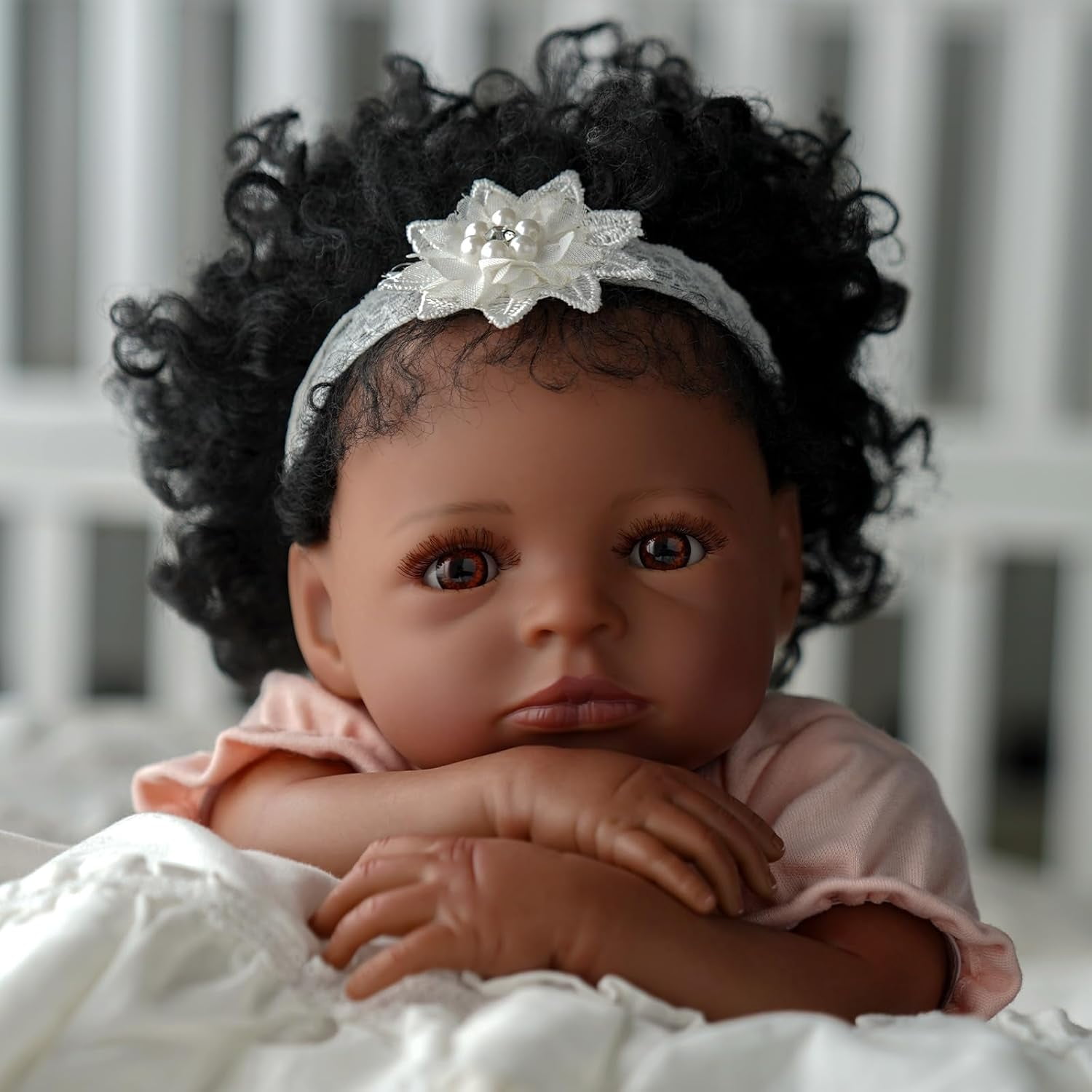 BABESIDE 20 Inch Lifelike Reborn Baby Dolls Black Girl Girl Real Life Baby Girl Dolls Soft Vinyl and Cloth Body with Gift Box for Kids Age 3+