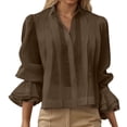 thumbnail image 2 of Women's Dressy Tops Spring Puff Long Sleeve Button Down Solid Color Fashion Shirts Work Business Blouses Lapel Collared, 2 of 5