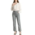 thumbnail image 2 of INSPIRE CHIC Women's Plaid Elastic Waist Button Zipper Straight Leg Long Pants M Light Gray Blue, 2 of 6