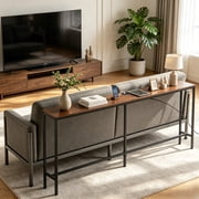 ZENY Sofa Table with Charging Station 70 inch Console Table, Brown