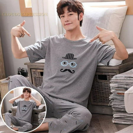 

QWZNDZGR Summer Knitted Pj Short Sleeved Men s Pajamas Sets Male Pajama Set Letter Pajama For Men Sleepwear Suit Homewear Size XXXL1264