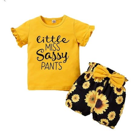 

Dooleck Little Miss Sassy Pants Outfit Toddler Girl Ruffle Shirt Floral Shorts Clothes