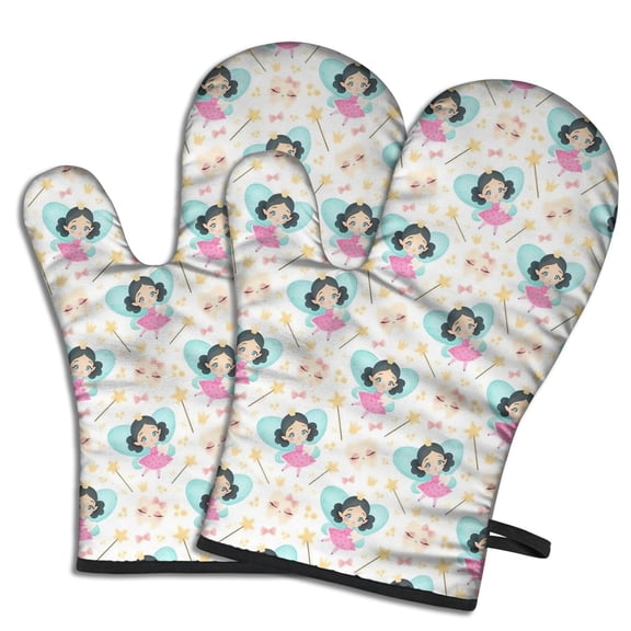 Cute Oven Mitts,Fairy Tale Princess Pattern Oven Mitt 2-Pack Set,Kitchen Gloves for Oven,Heat Resistant Oven Mitts 7.7"x12"