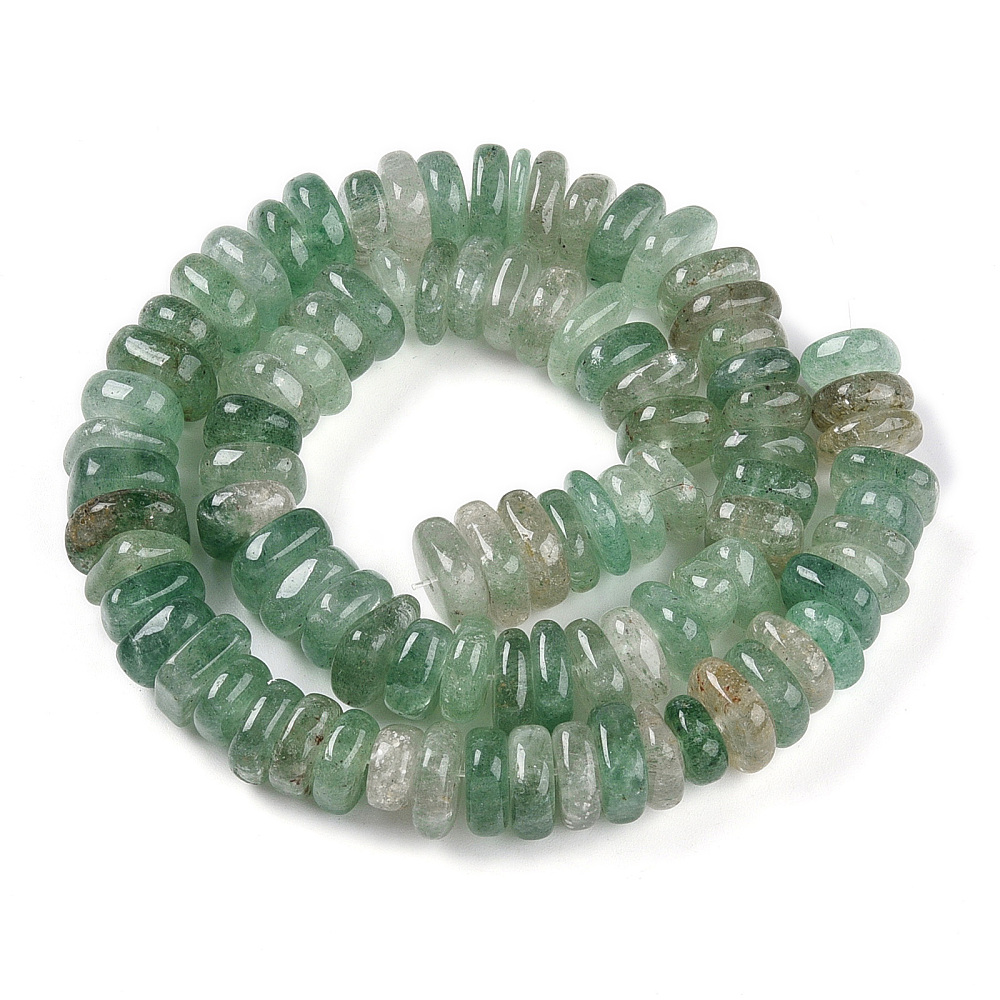 Natural Green Strawberry Quartz Beads Strands 9~13.5x8~12x3~6.5mm Hole: 1.2mm 86~91pcs/strand 14.96~15.55''(38~39.5cm)