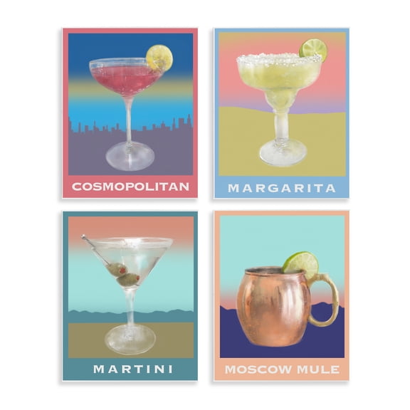 Stupell Industries Cocktails over Muted Landscapes Food & Beverage Painting Unframed Art Print Wall Art, 11 x 14, Set of 4