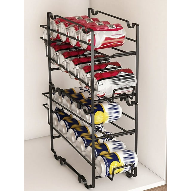 2 Pack Soda Can Storage Rack Stackable Beverage Can Organizer Non-slip Can Dispenser Holder Space Saving Water Bottle Beverage Bins Shelf for Refrigerator Cabinet Pantry