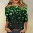 thumbnail image 2 of BDPORKAS Irish Lucky Clover St. Patricks Day Shirts for Women 3/4 Length Sleeve Womens Tops Crew Neck Funny Tunic Tops for Women Plus Size St Patricks Day Outfits, 2 of 5