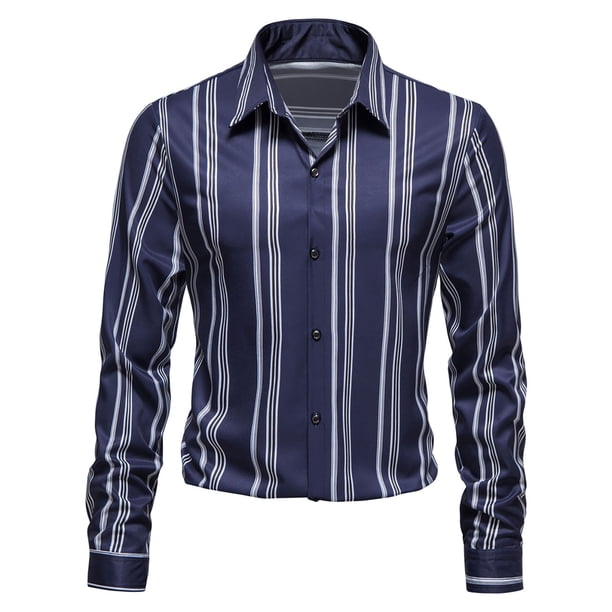 Camisa de negocios ligera con botones de solapa informal a rayas de manga larga de nuevo estilo Pompotops oipoqjl26900