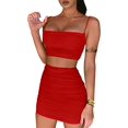thumbnail image 1 of Falda ceñida al cuerpo con parte superior de tirantes fruncidos para mujer Trajes de 2 piezas S-2xlS, 1 of 5