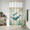 thumbnail image 6 of No Hook Shower Curtain with Built-in Rings - Beach Coastal Theme Washable Waterproof Fabric Bathroom Curtains for Hotel,Rentals, Stall 36 X 72 Inch , Vintage Sea Whale, 6 of 9