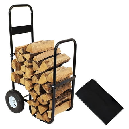 

Drevy Firewood Log Cart Carrier with Heavy Duty Waterproof Cover Combo Outdoor Wood Rack Storage Mover Rolling Dolly Hauler