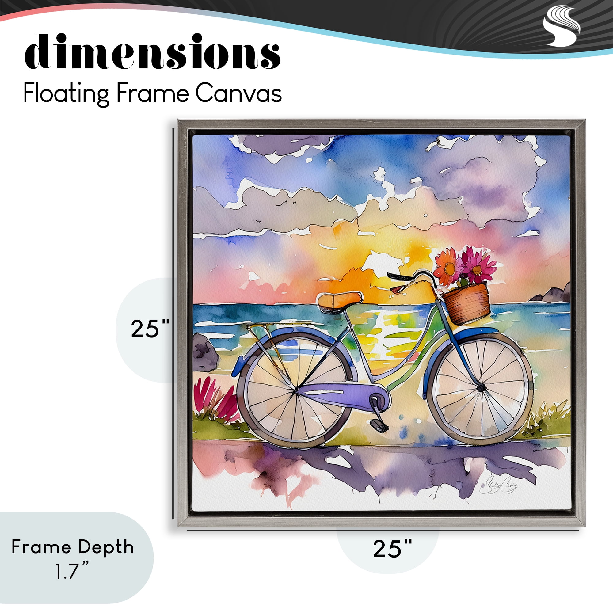 Stupell Industries Bicycle By The Seaside Gray Framed Floater Canvas Wall Art, design by Shelly Craig