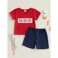 thumbnail image 4 of BemeyourBBs Toddler Baby Boy Girl 4th of July Outfit Patriot Fourth of July Summer Independence Day Clothes American Flag Embroidery Short Sleeve T-Shirts with Shorts 2 Pcs Set, 4 of 9