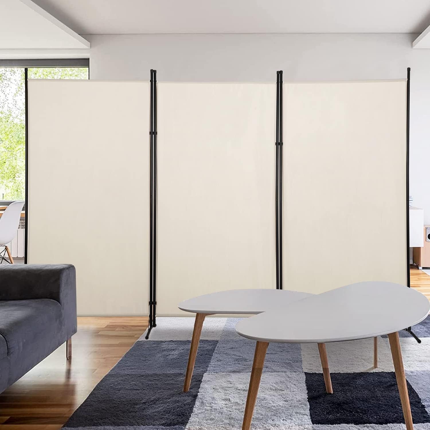 FDW 3 Panel Room Divider 5.9FT Partition Room Separators with Metal Frame Portable(Beige)
