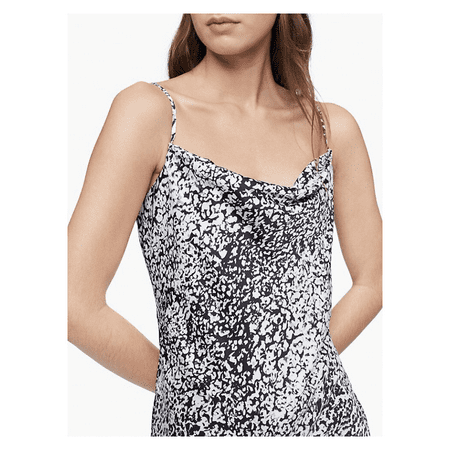 Calvin Klein Women's Printed Cowl Neck Sleeveless Long Slip Dress,Black/White, 2
