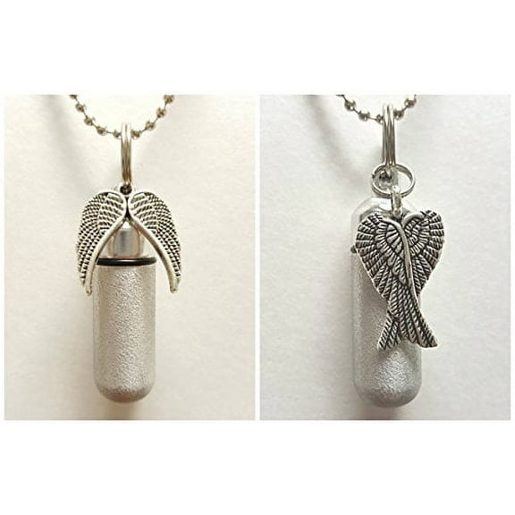 Companion Set of TWO Angel Wings CREMATION URNS with ENGRAVED HEARTS (Spread Wing & Cross Wing) - Includes 2 Velvet Pouches, 2 Ball-Chains & Fill Kit