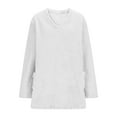 thumbnail image 6 of Wlynlyn Womens Sweatshirts Fuzzy Fleece V Neck Long Sleeve Tops Fall Casual Warm Solid Color Pullover with Pockets, 6 of 10