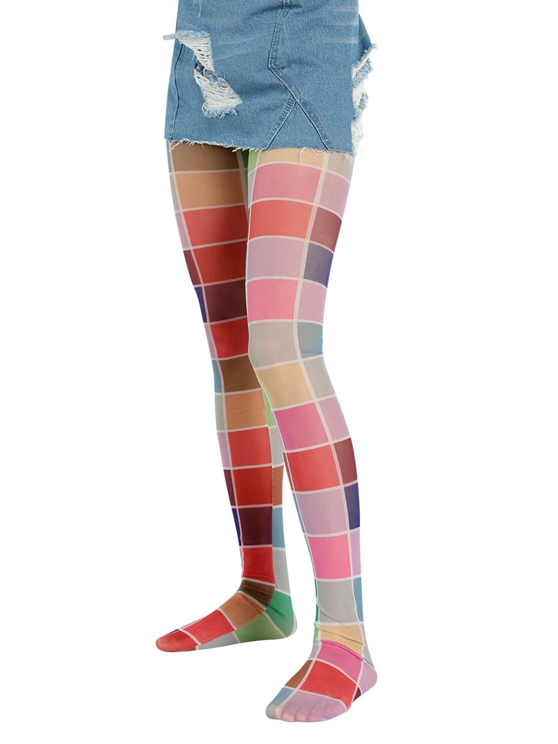 Women's Vintage 90s Printed Funky Tights,Tie Dye Mesh