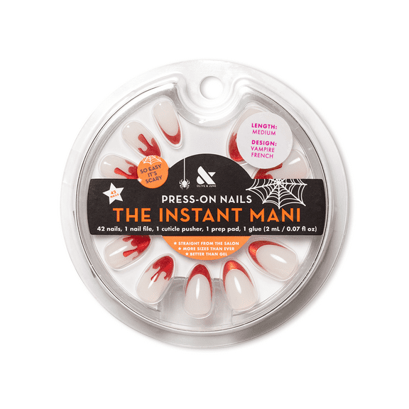 Olive & June Instant Mani Medium Almond Press-On Nails, Vampire French, 42 Pieces
