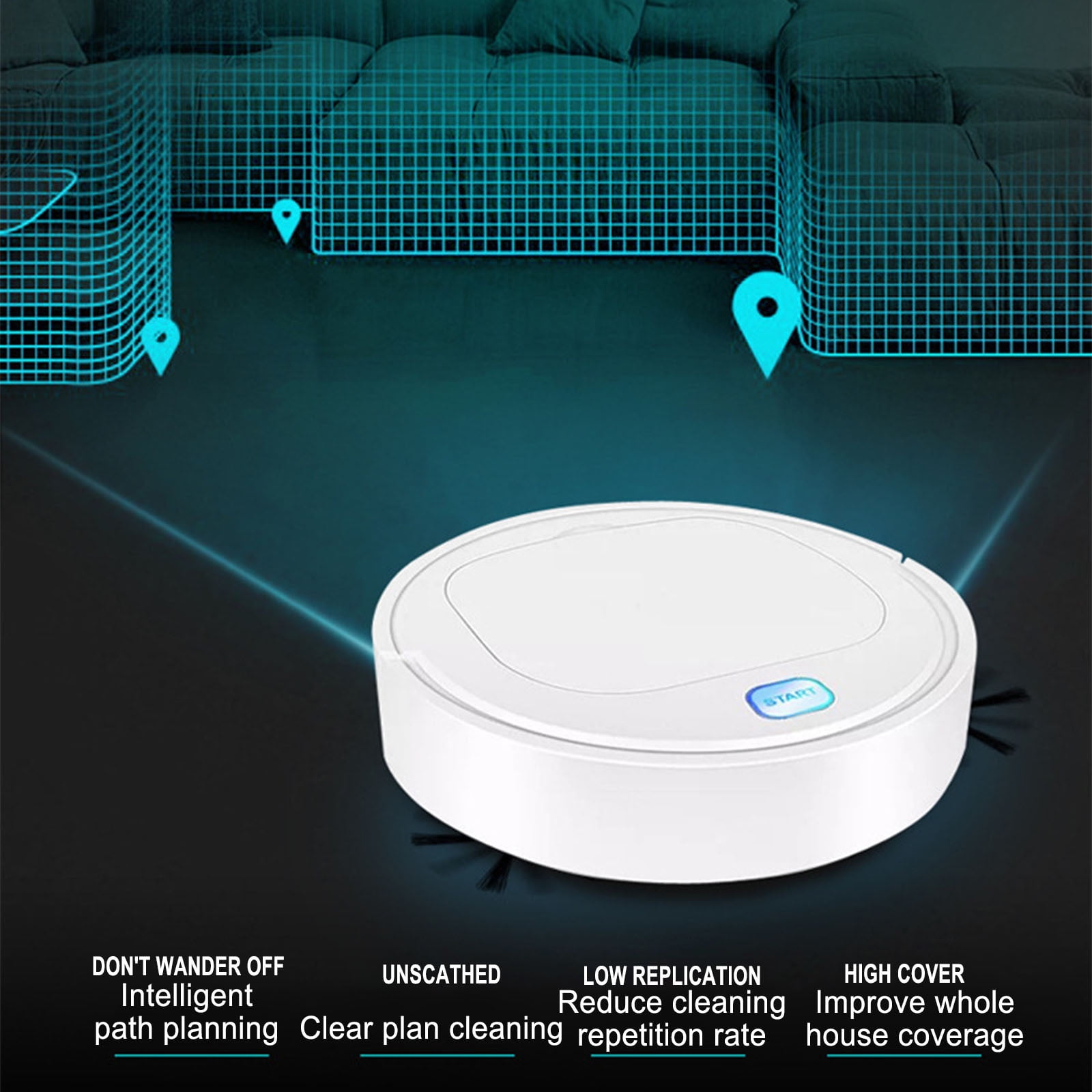 3-in-1 Robot Vacuum Cleaner with Mop - 1200Pa Suction, 90-Minute Battery, Low Noise for Hardwood/Carpet