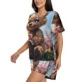 thumbnail image 2 of Fuzoiu Romantic Floral Bear Print Women's Short-Sleeved Pajama Set,Lounge Sleepwear Set,Womens Pajama Sets 2 Piece,Button-Up Top and Shorts with Pockets-3X-Large, 2 of 7