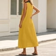 thumbnail image 4 of Eawtki Women's V Neck Sleeveless Maxi Dress Denim Trim With Pockets Loose Fit Casual Summer Linen Blend Dress, 4 of 7