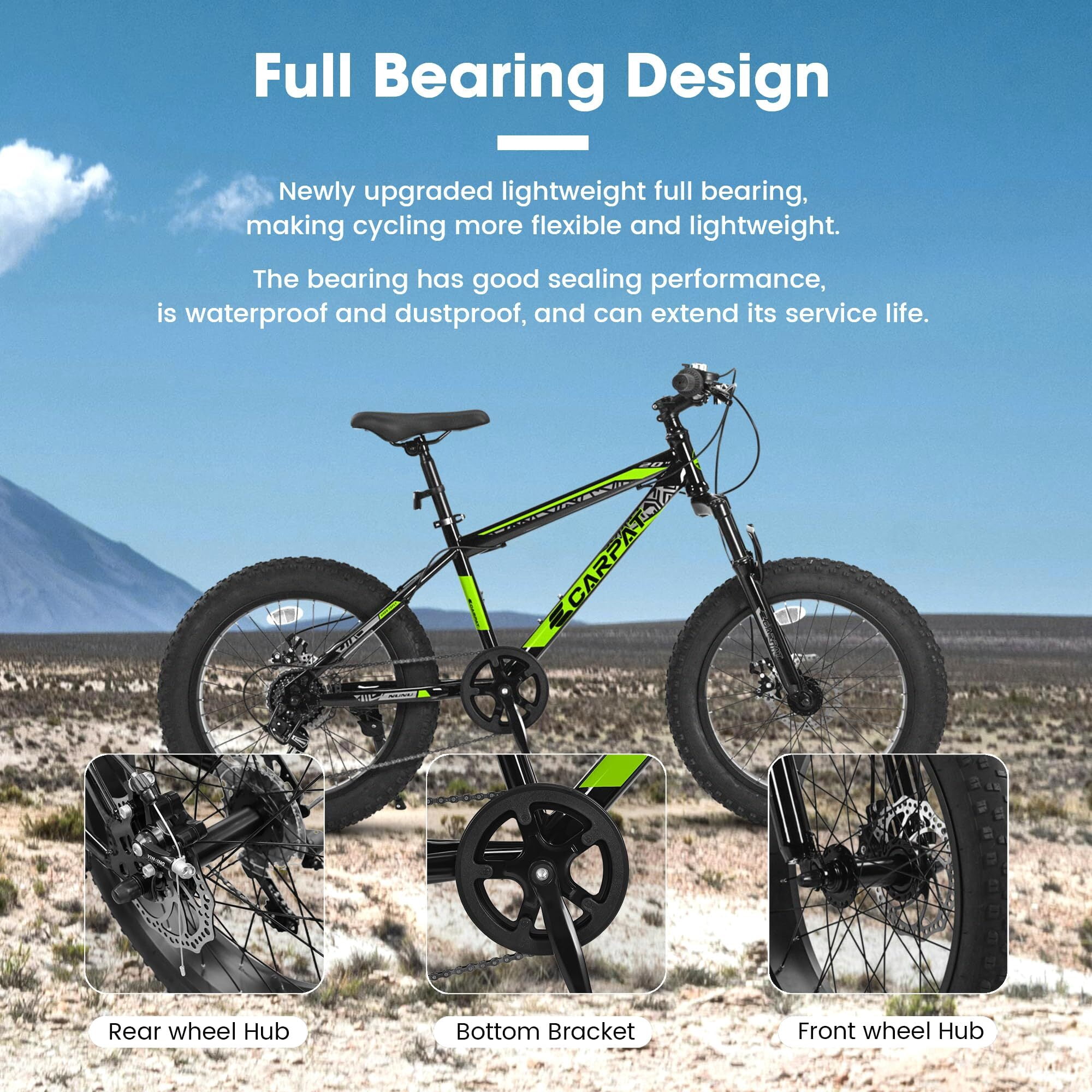 20-Inch Mountain Bike,7-Speed Front Suspension with Disc Brakes – Black&Green