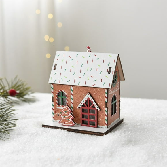 Vaidha Handmade Wooden Christmas House Ornament | Small Snow House Decoration for Tree | Multicolor Holiday Hanging Decor | 3.34x2.55x3.66 inch