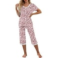 thumbnail image 5 of uublik Womens Plus Size Pajama Sets Short Sleeve Sleepwear Tops and Capri Pants Pjs Print Pajama Sets, 5 of 5