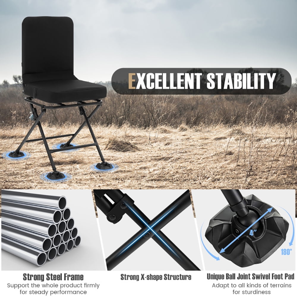 Aimee Lii Swivel Folding Chair with Backrest and Padded Cushion, Portable Chairs for Adults, Comfy Outdoor Chair, Black