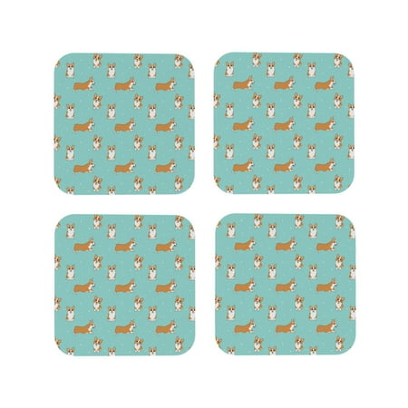 

Leather Coasters Set of 4 - Sparkling Cute Corgi Dog Funny Lightweight Non-Slip Drink Coasters for Desk Anti-Scalding Desk Cup Coasters for Office Table Decor Square