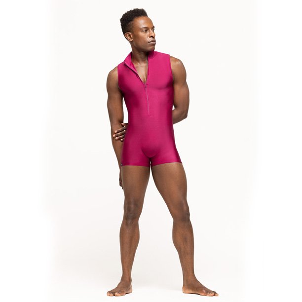 Chaleco con cremallera de cuello alto para hombre, traje de baile de una pieza para gimnasia deportiva y fitness para hombre