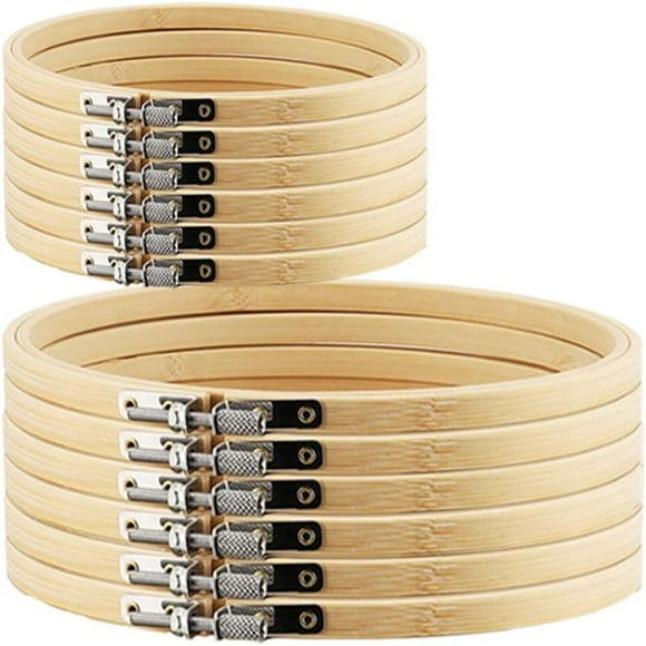 12 Pcs Anneaux de Broderie, Cadre en Bambou Cercle Anneau de Point de Croix Ensemble d'Anneaux de Broderie pour Broderie et Point de Croix (Bambou, 3 Po *6 + 6 Po *6)