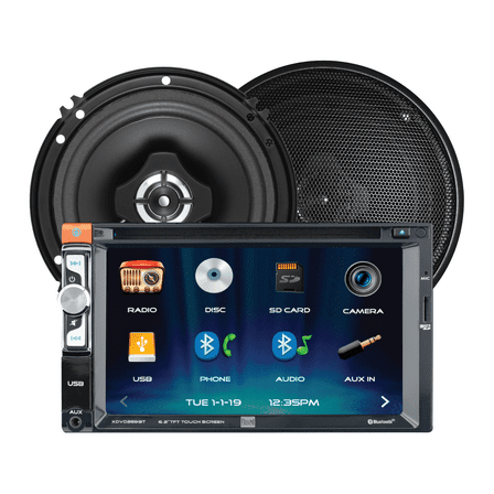 Dual Electronics XDVDSPK2 6.2" Double DIN Car Stereo CD/DVD Combo with Two 6.5" Speakers