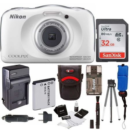 Nikon COOLPIX W100 Waterproof Digital Camera (White) w/ 32GB Accessory Bundle