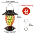 thumbnail image 7 of LUJII Solar Hummingbird Feeder for Outdoors Hanging with Color Changing, Hand Blown Glass Reservoir, 32 fl.oz, Never Leak, Lighted Lantern for Garden Decor, Unique Gift for Friends (Red), 7 of 7