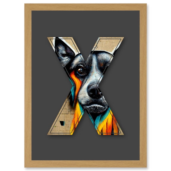 Letter X Dog Snout Decorative Graffiti Mural Alphabet Initial Stencil Artwork Framed Wall Art Print A4