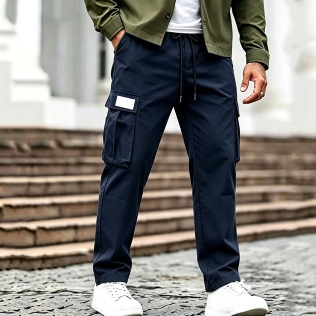 Mifsaly Mens Cargo Pants with Multi Pockets Elastic Waist Drawstring Utility Work Trousers Comfortable Relaxed Fit Outdoor Hiking Training Bottoms