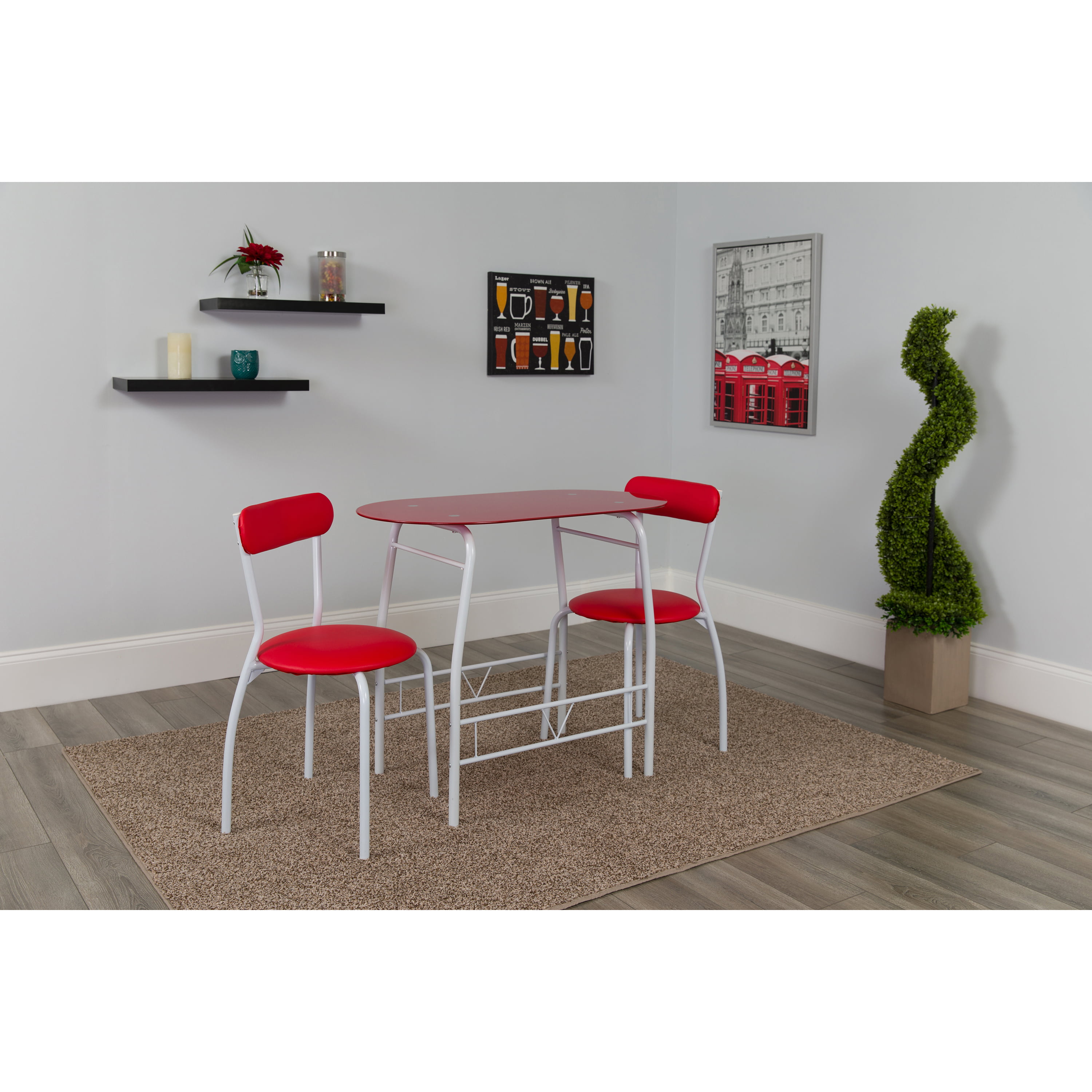 Silver Transitional Glass Table, Glass Dining Table Red Chairs
