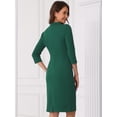 thumbnail image 3 of DARING DIVA V Neck Stand Collar 3/4 Sleeve Pencil Dress S Dark Green, 3 of 6