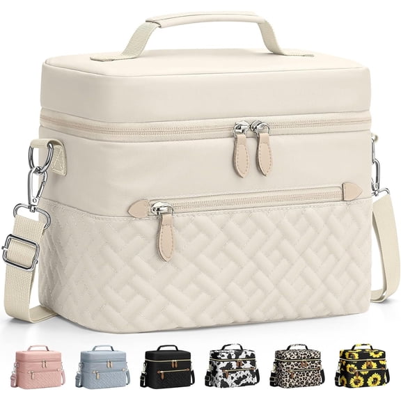 Lunch Box for Women Men ,Insulated Lunch Bag Leakproof Lunch Cooler Box with Removable Strap Cute Lunch Tote Bags  Thermal Lunchbox for School Work Picnic(Small,Beige)