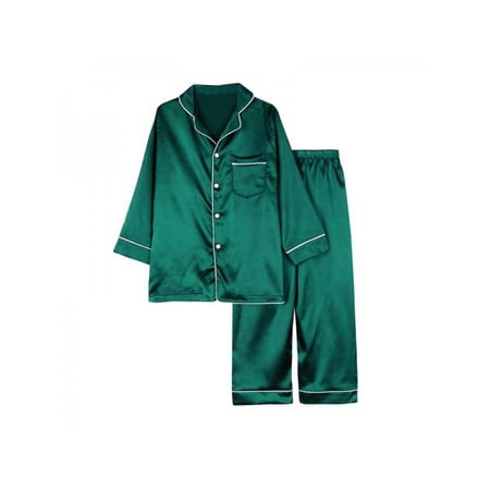 

Kids Satin Pajamas Set Long Sleeve Button-Down Sleepwear Loungewear