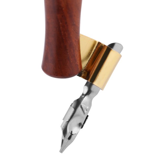 HERCHR English Calligraphy Wooden Dip Pen Handle Nib Holder + 5 Flat