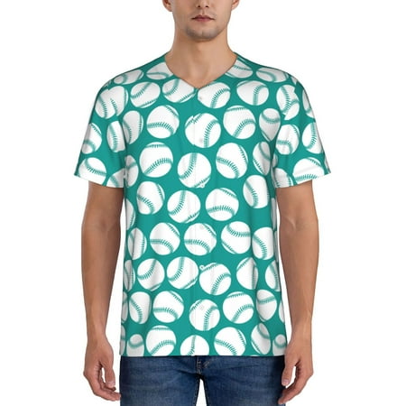 Hirioo Green Baseball for Men s Baseball T-shirt Shirts Short Sleeve Casual Summer Button Stretch T Shirts Size S-4XL-Medium