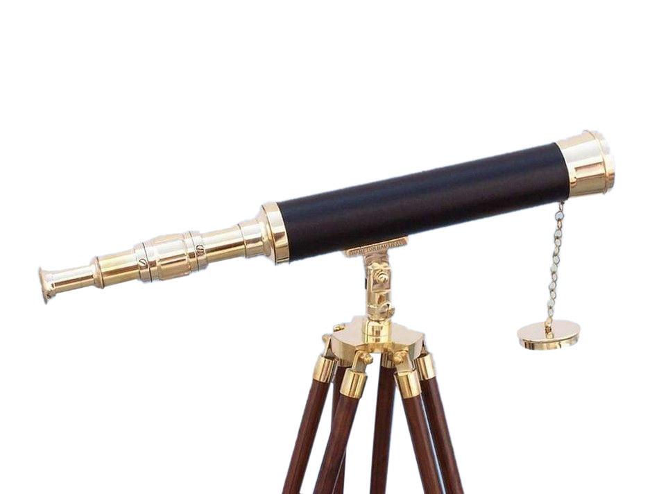Floor Standing Brass/Leather Harbor Master Telescope 42" Brass