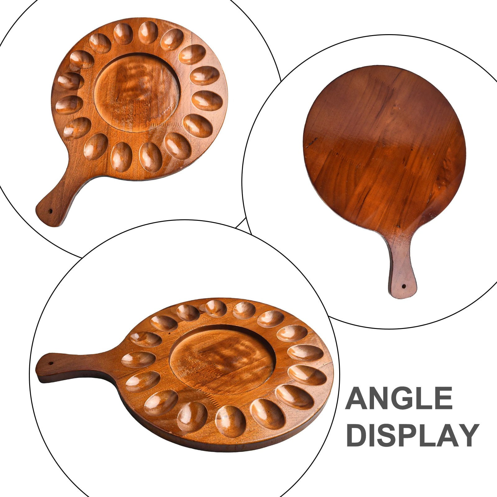 Deviled Egg Platter, Wooden Deviled Egg Tray 16 Holes Round Egg Holder