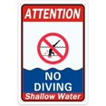 thumbnail image 1 of Metal Swimming Pool Sign Attention No Diving Shallow Water Sign 12" x 16" inch Aluminum Fade Resistance Indoor/Outdoor Use, 1 of 5