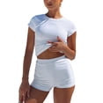 thumbnail image 5 of Women Summer Workout Set Short Sleeve Crew Neck Crop Tops T-shirt + Yoga Shorts Streetwear, 5 of 6