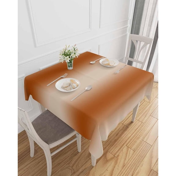 Burnt Orange Ombre Tablecloth Waterproof Tablecloths, Farmhouse Orange Gradient Table Cloth Dining Table Cover Cloth for Kitchen Party Outdoor Tabletop Decor, Modern Art Square Tablecloth 52x52 Inch
