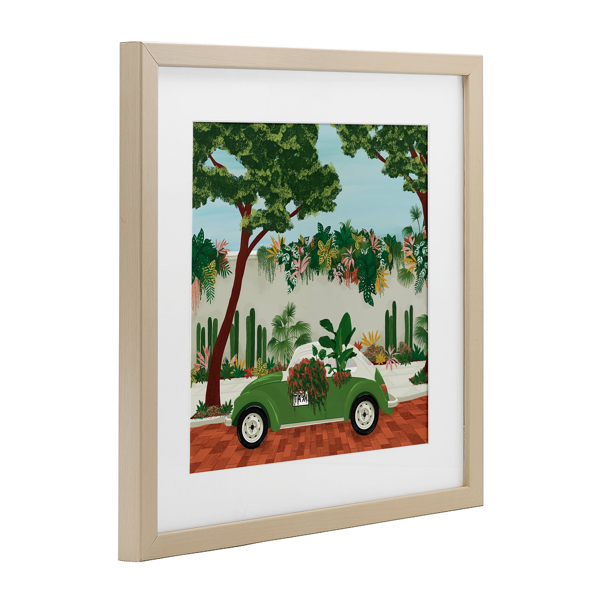 Stupell Industries Overgrown Garden Taxi Birch Framed Print Under Glass, design by Vero Illustrates